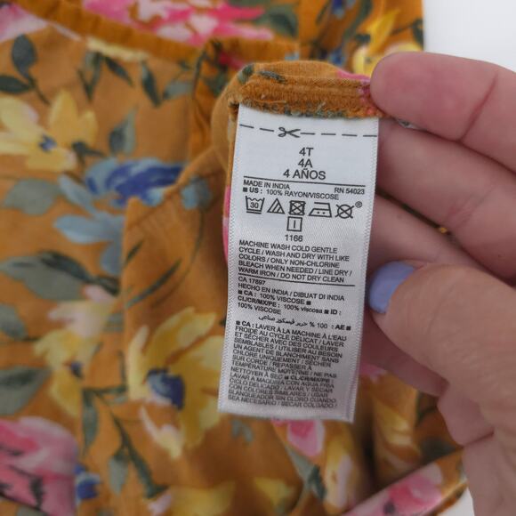 Old Navy 4T Vintage Floral Mustard Yellow 2 Pockets 1/2 Button Down Long Sleeve - Picture 8 of 12